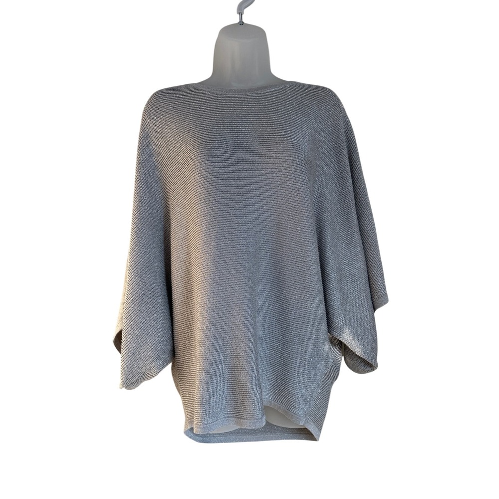 Soma Silver Metallic Sweater Dolman Sleeve Ribbed Boat Neck Shimmer‎ Sz Large